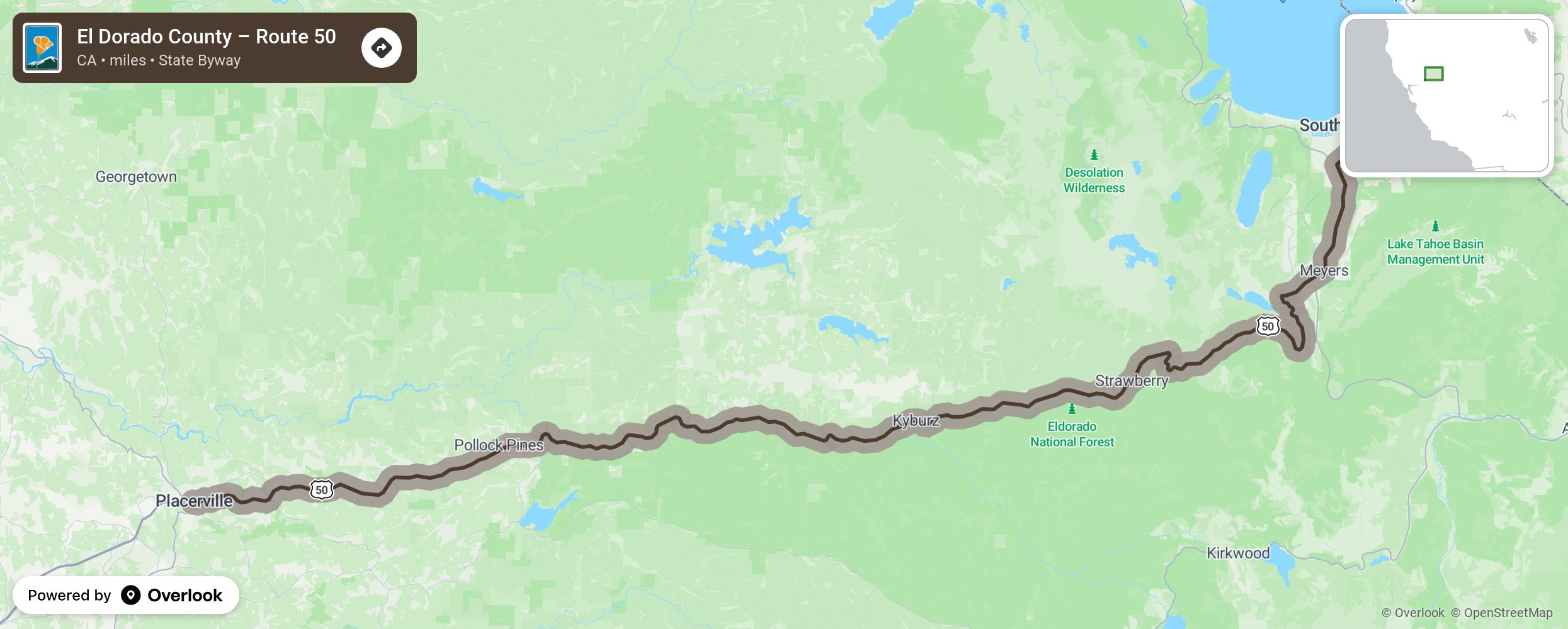 Map of El Dorado County – Route 50 - scenic route