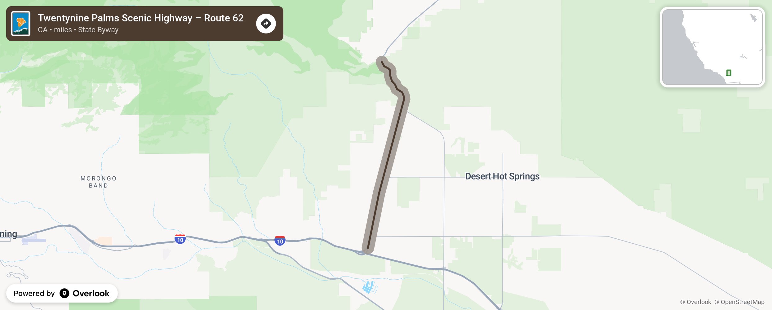 Map of Twentynine Palms Scenic Highway – Route 62 - scenic route