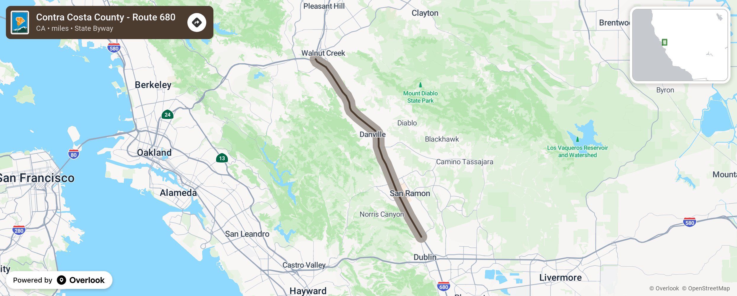 Map of Contra Costa County - Route 680 - scenic route