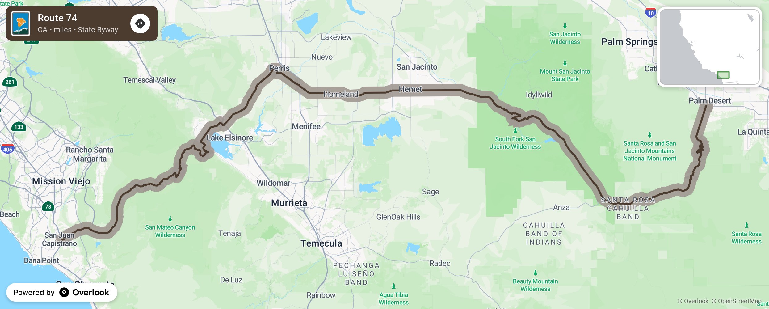 Map of Route 74 - scenic route