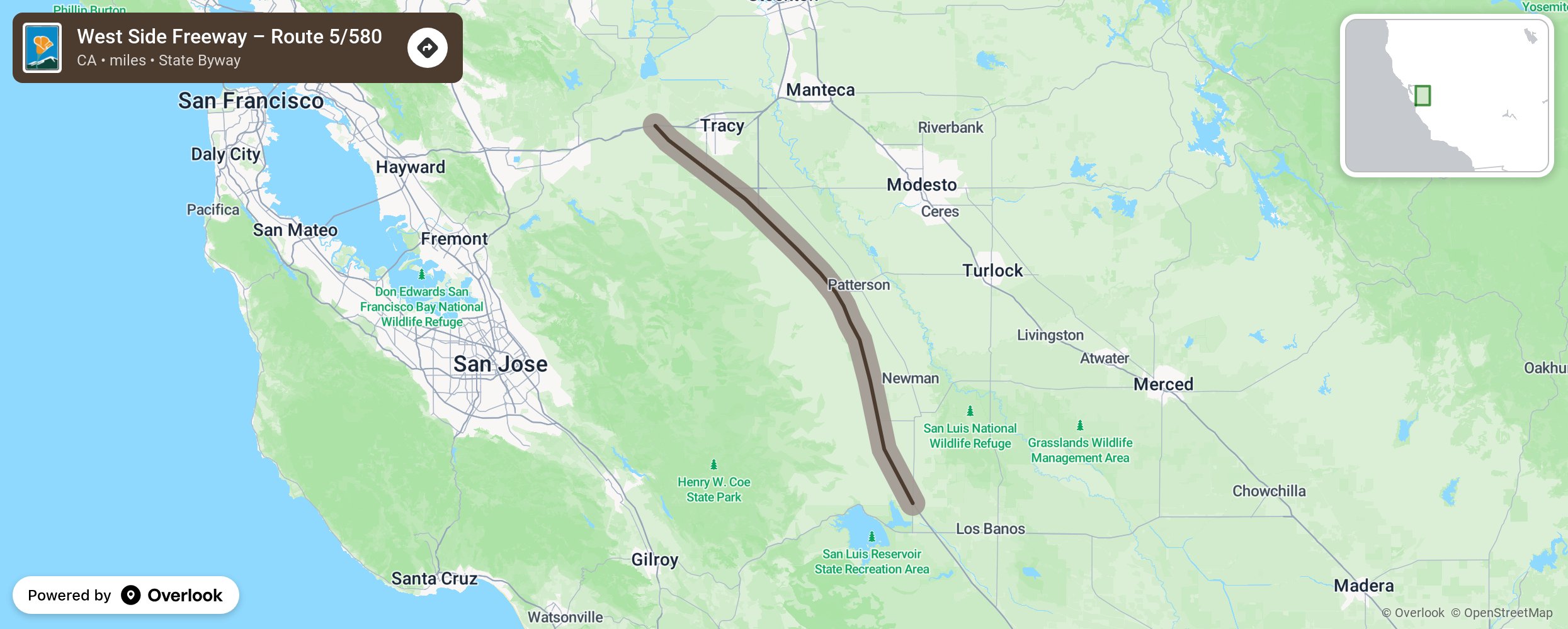 Map of West Side Freeway – Route 5/580 - scenic route