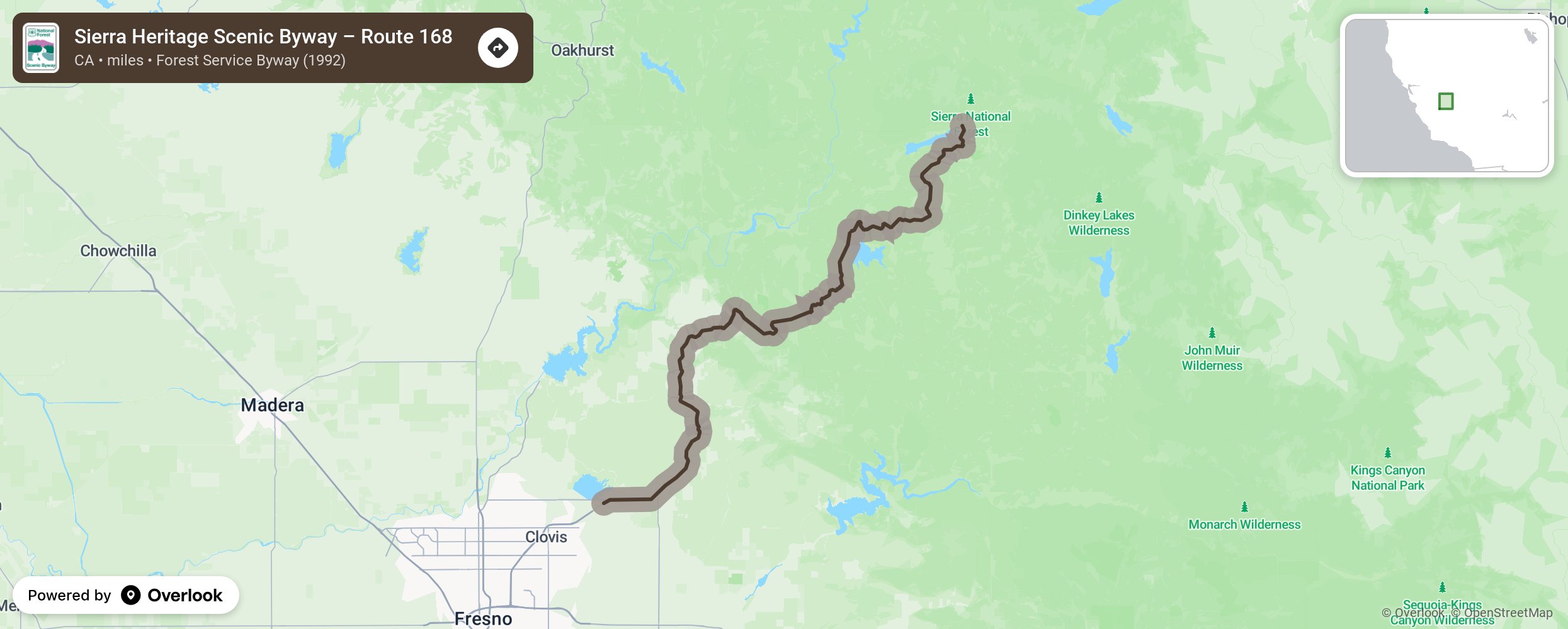 Map of Sierra Heritage Scenic Byway – Route 168 - scenic route