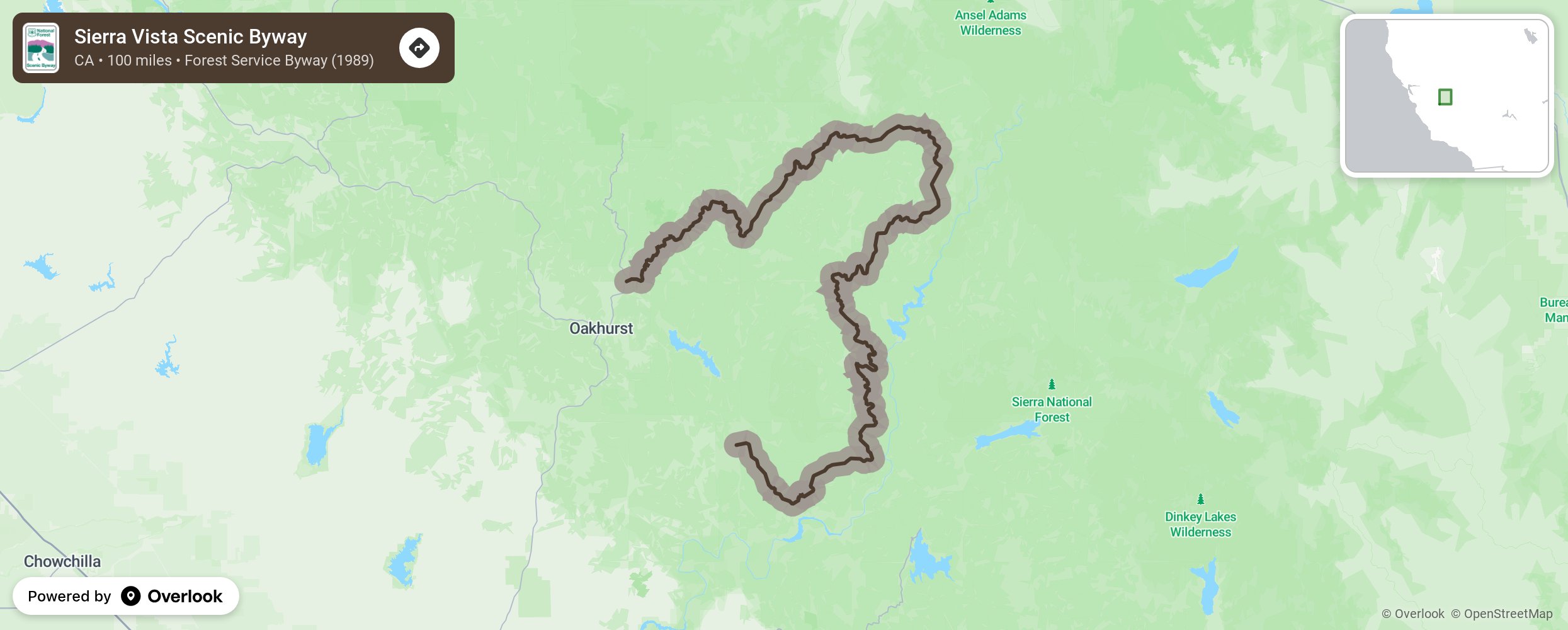 Map of Sierra Vista Scenic Byway - scenic route