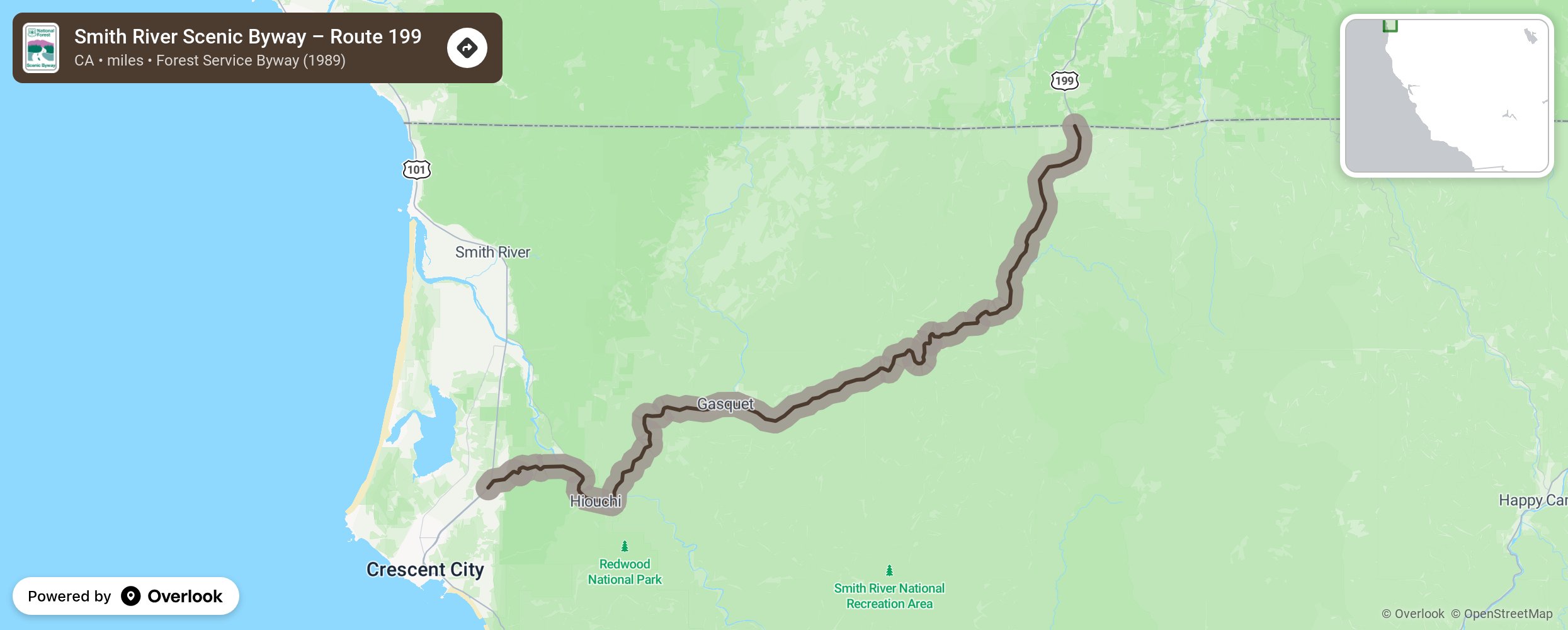 Map of Smith River Scenic Byway – Route 199 - scenic route