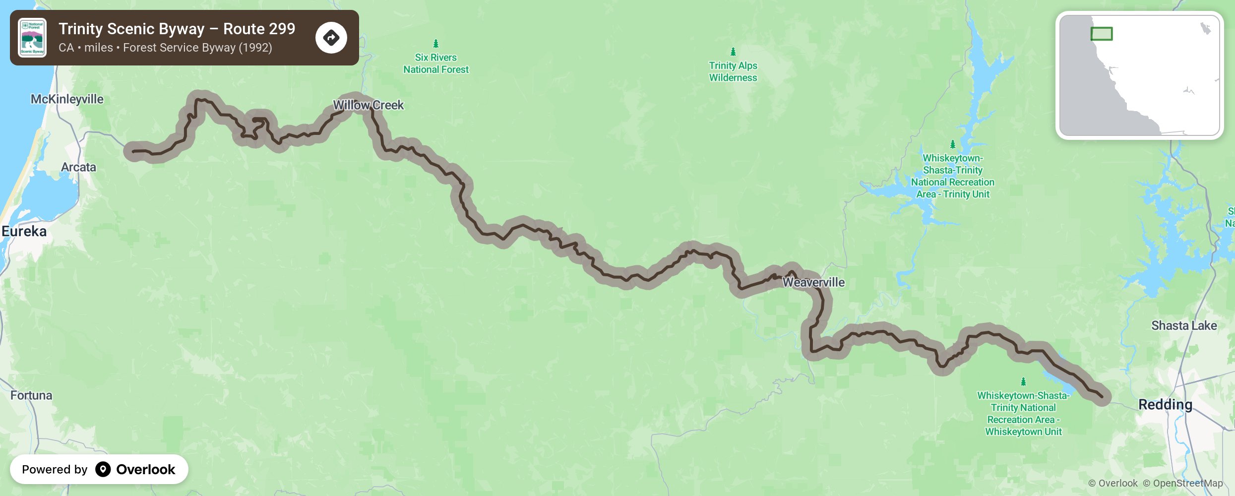 Map of Trinity Scenic Byway – Route 299 - scenic route