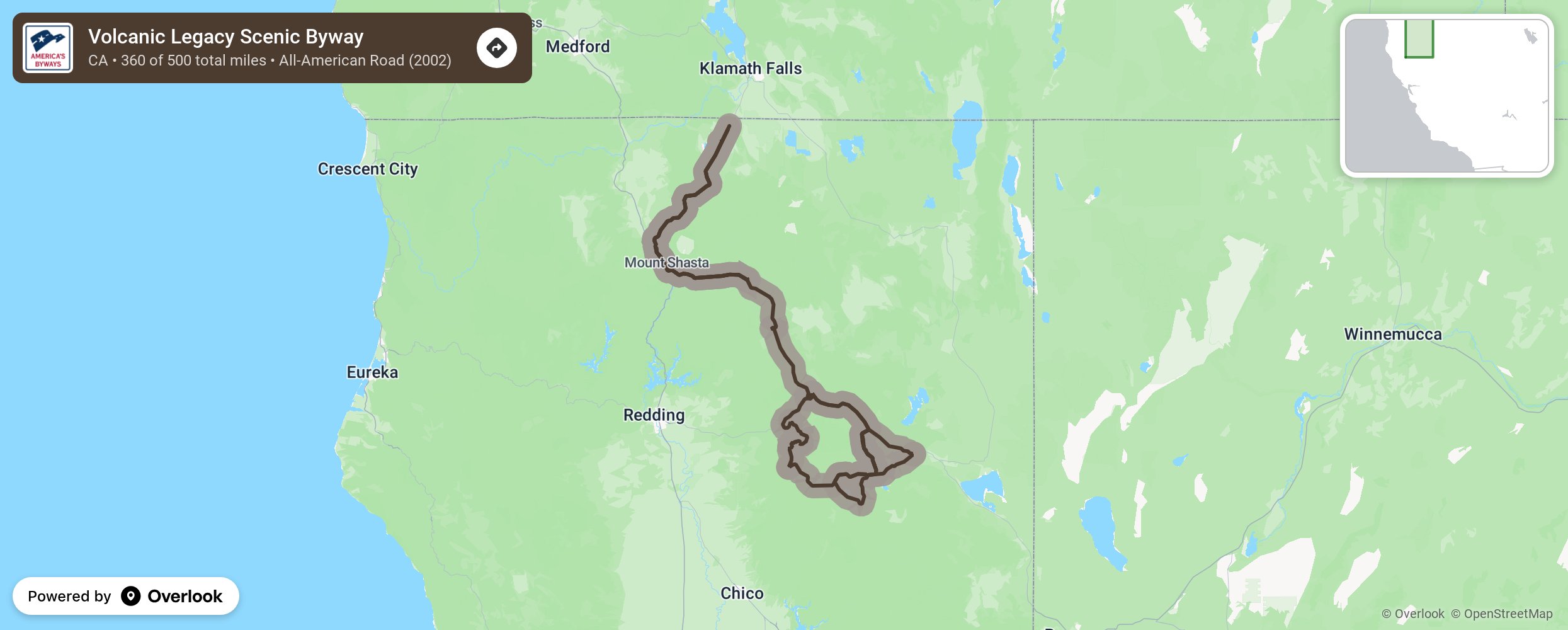 Map of Volcanic Legacy Scenic Byway - scenic route