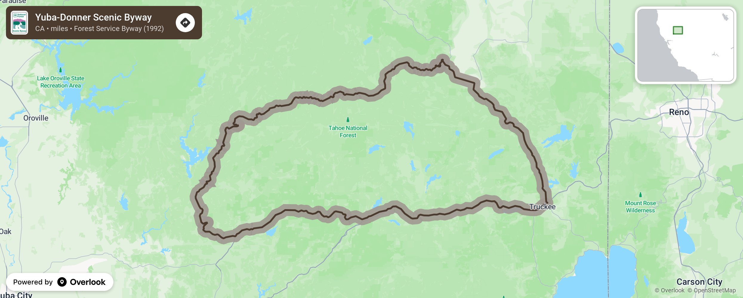 Map of Yuba-Donner Scenic Byway - scenic route