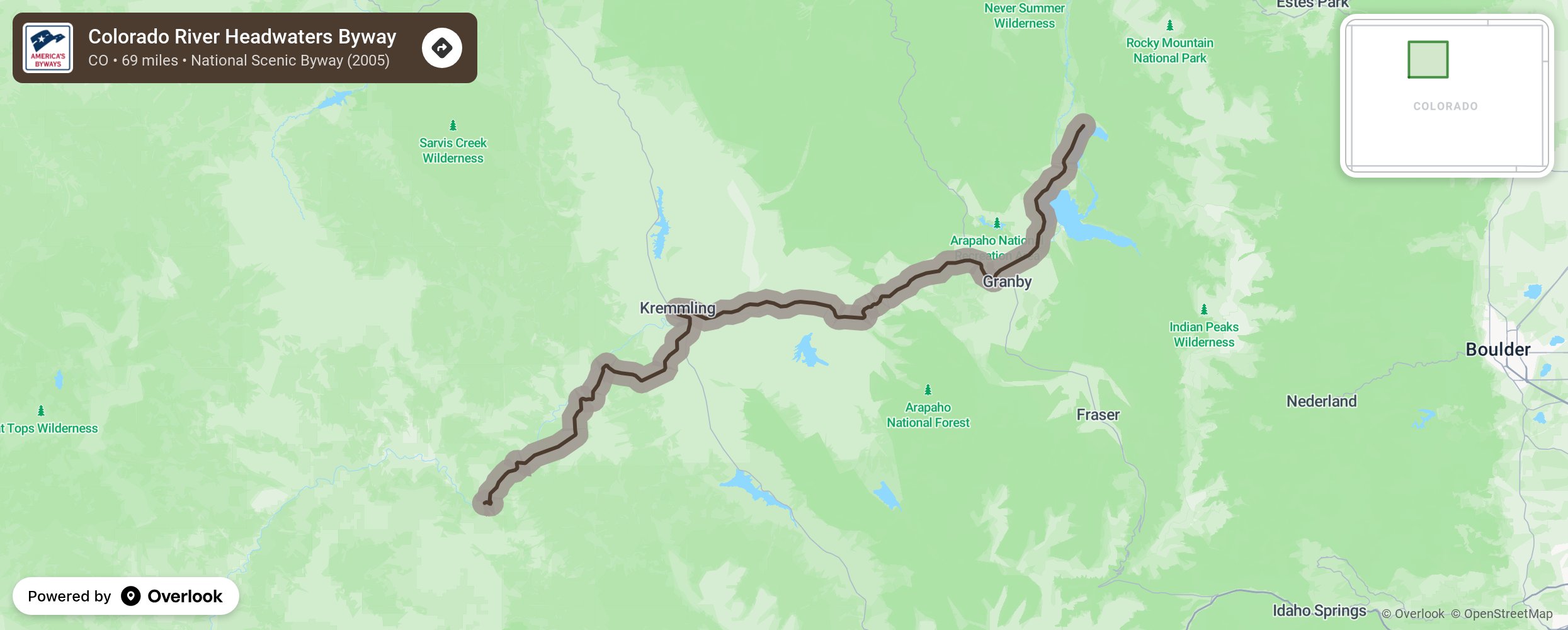 Map of Colorado River Headwaters Byway - scenic route