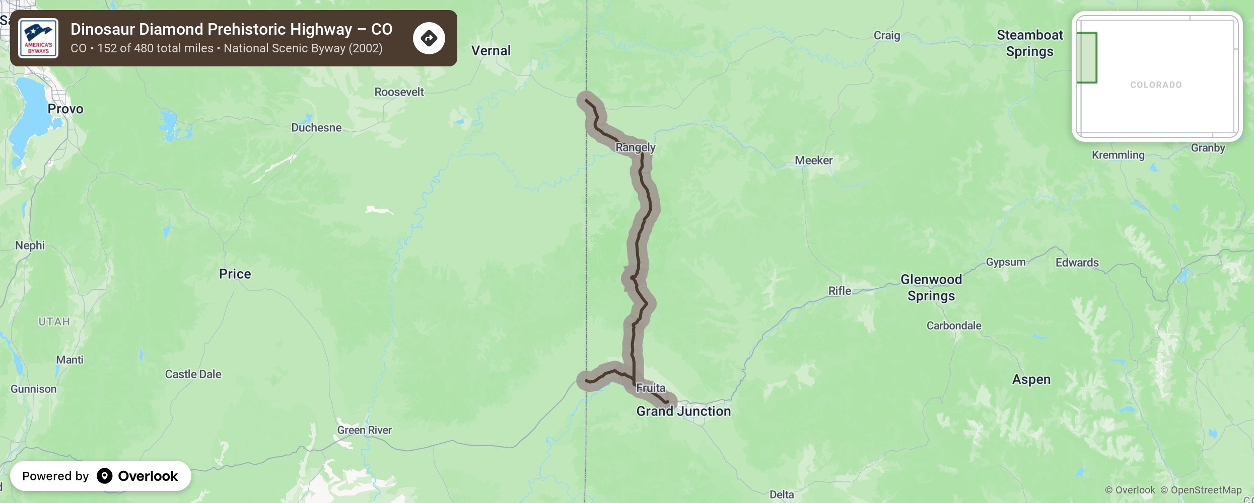 Map of Dinosaur Diamond Prehistoric Highway – CO - scenic route