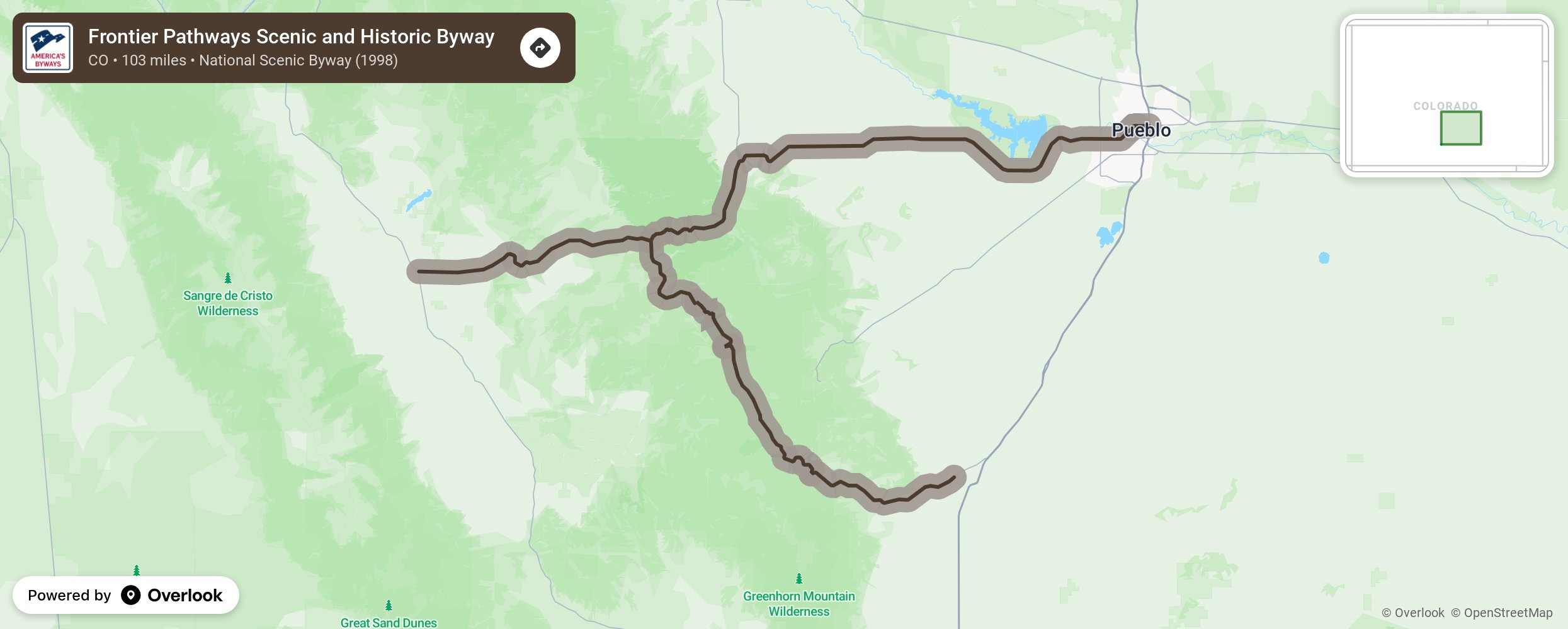 Map of Frontier Pathways Scenic and Historic Byway - scenic route