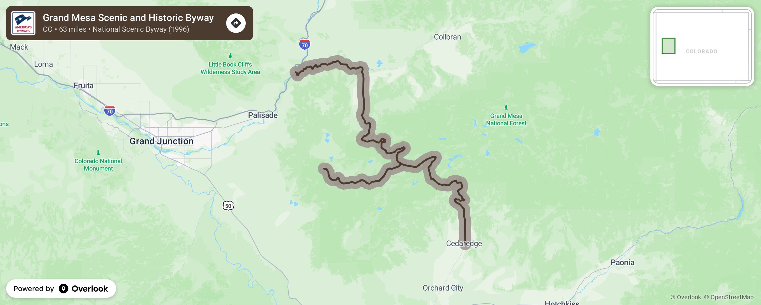 Map of Grand Mesa Scenic and Historic Byway - scenic route