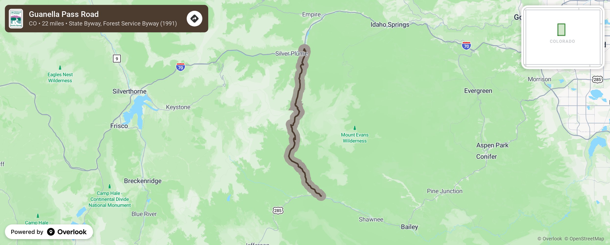 Map of Guanella Pass Road - scenic route