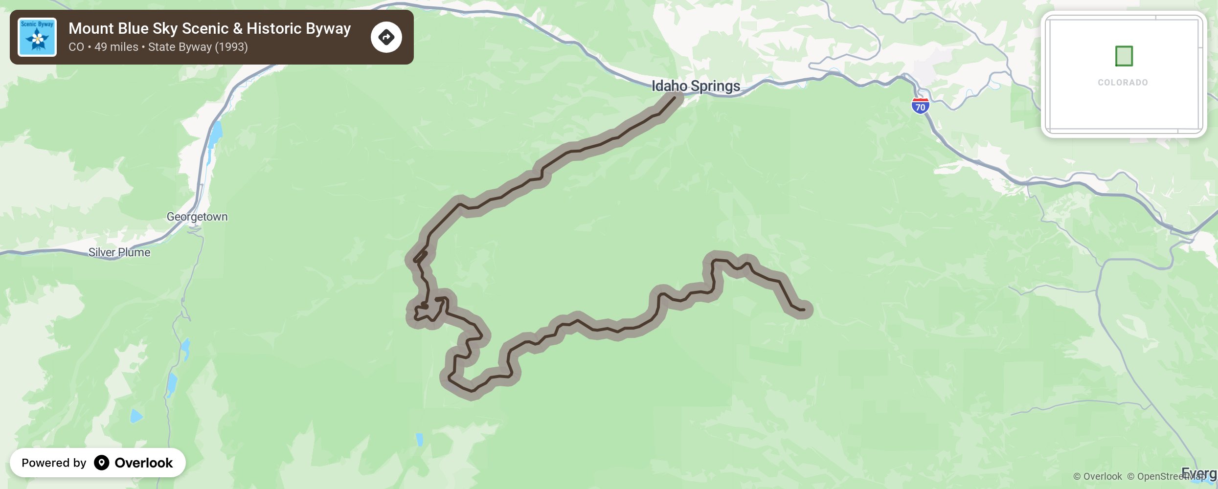 Map of Mount Blue Sky Scenic & Historic Byway - scenic route