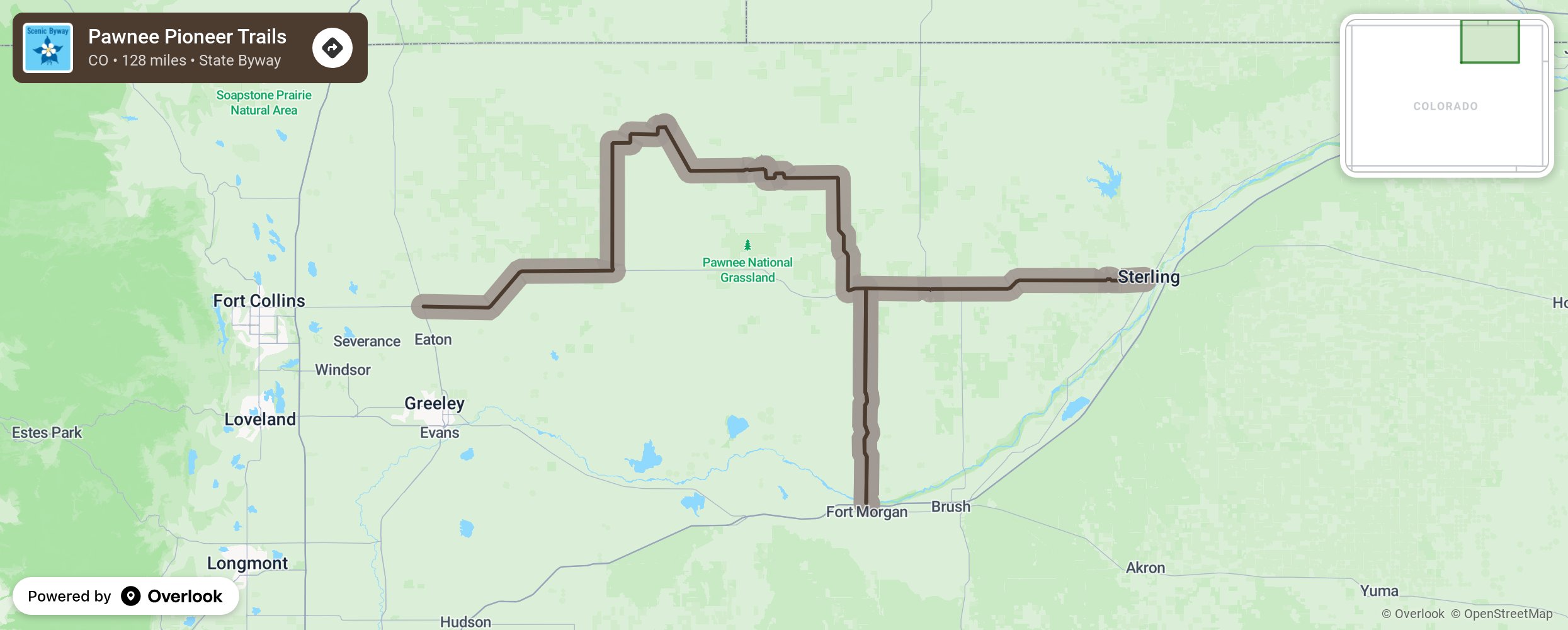 Map of Pawnee Pioneer Trails - scenic route