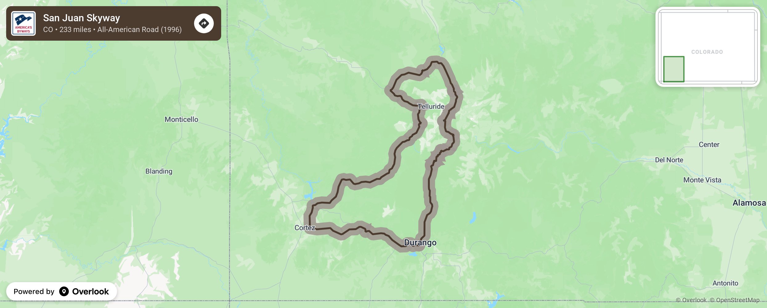 Map of San Juan Skyway - scenic route