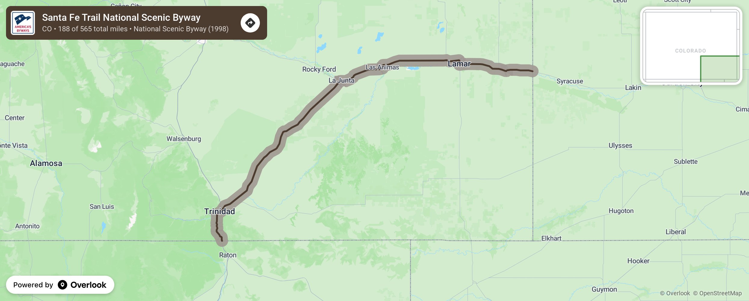 Map of Santa Fe Trail National Scenic Byway - scenic route