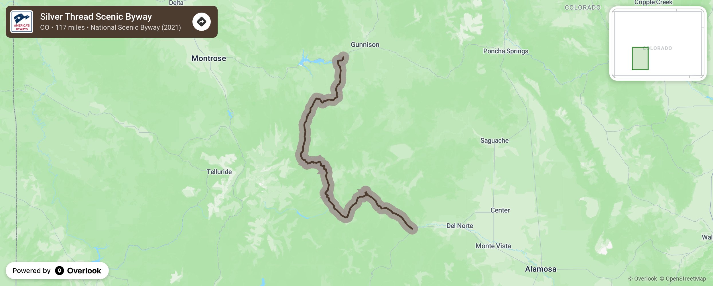 Map of Silver Thread Scenic Byway - scenic route