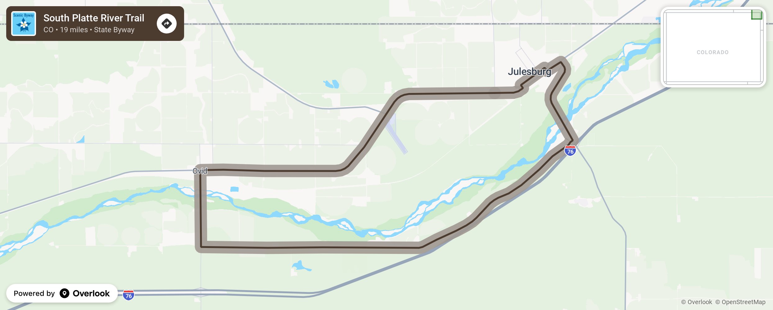 Map of South Platte River Trail - scenic route