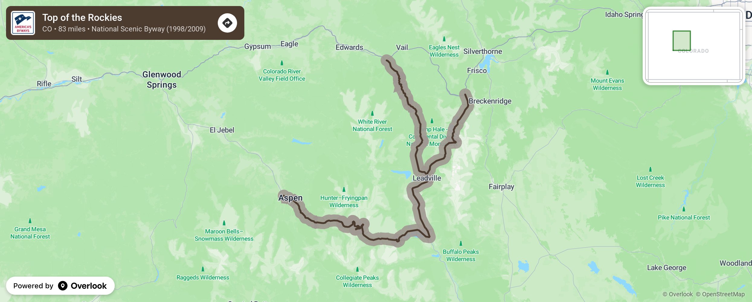 Map of Top of the Rockies - scenic route