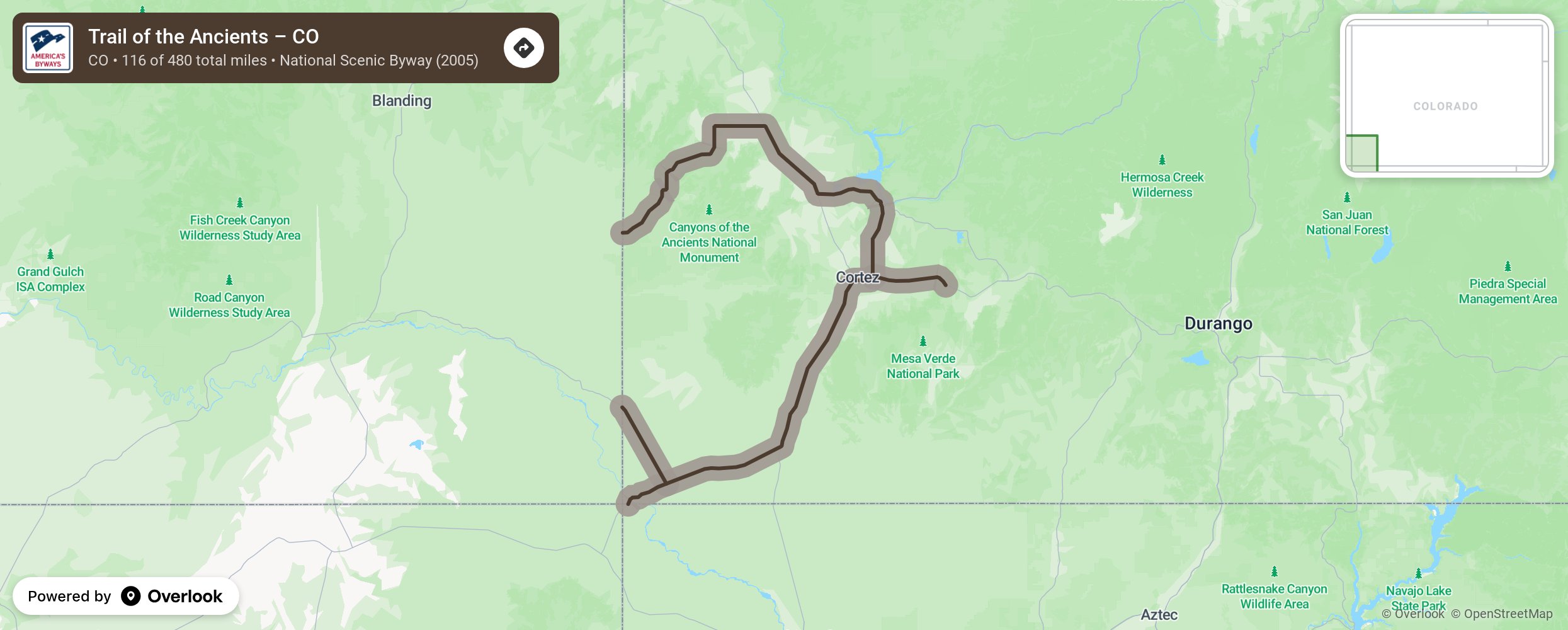 Map of Trail of the Ancients – CO - scenic route