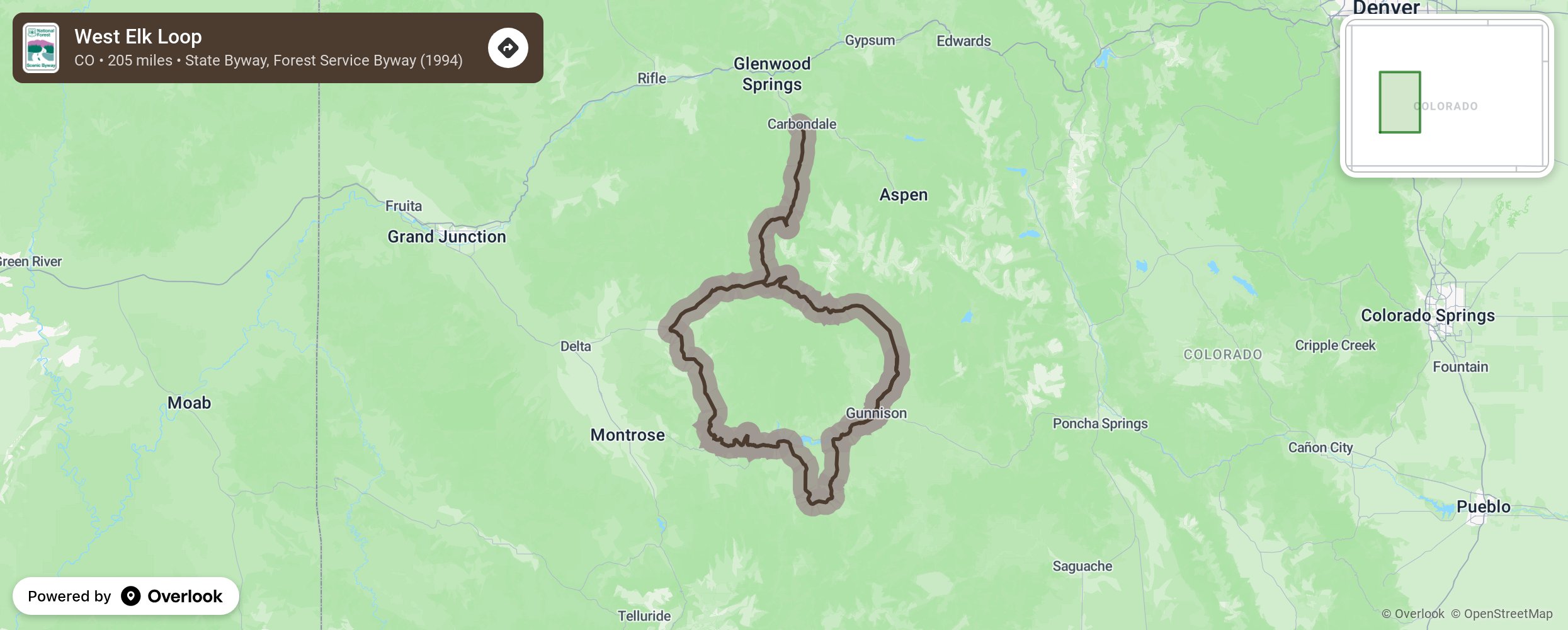 Map of West Elk Loop - scenic route