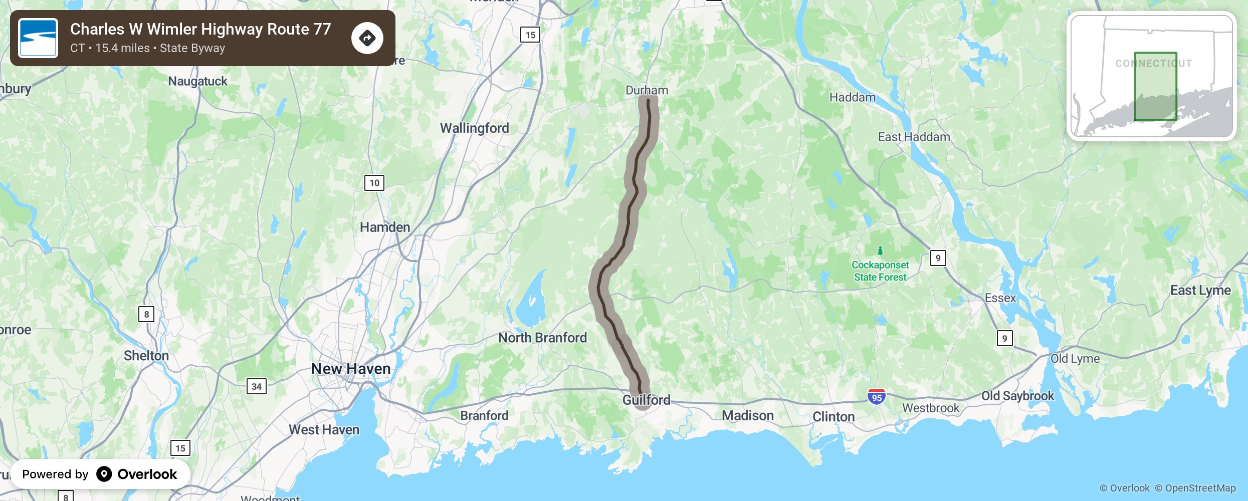 Map of Charles W Wimler Highway Route 77 - scenic route