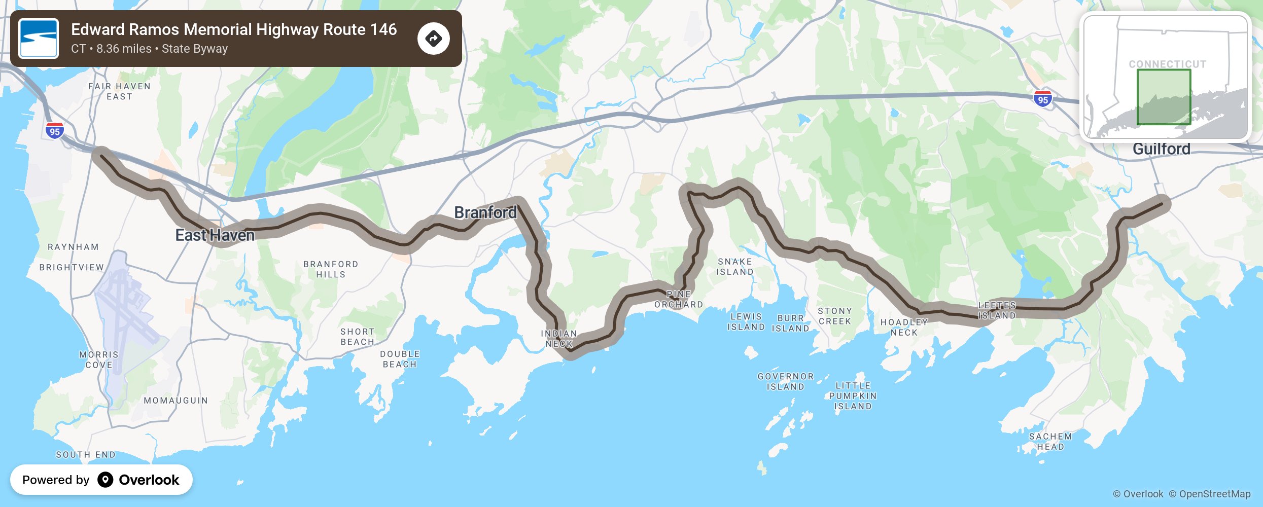 Map of Edward Ramos Memorial Highway Route 146 - scenic route