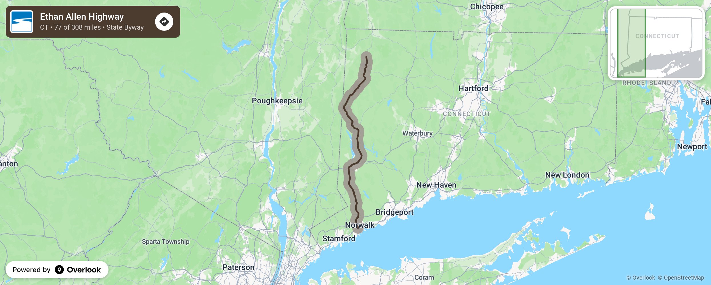 Map of Ethan Allen Highway - scenic route