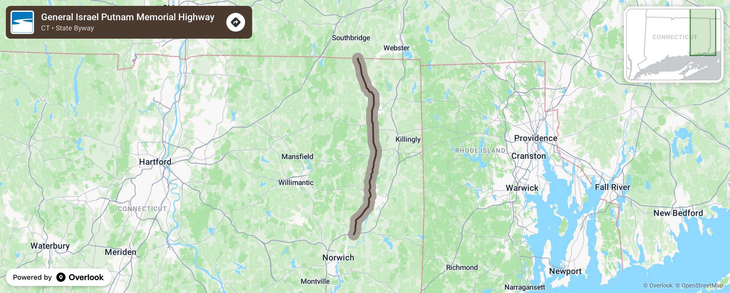 Map of General Israel Putnam Memorial Highway - scenic route