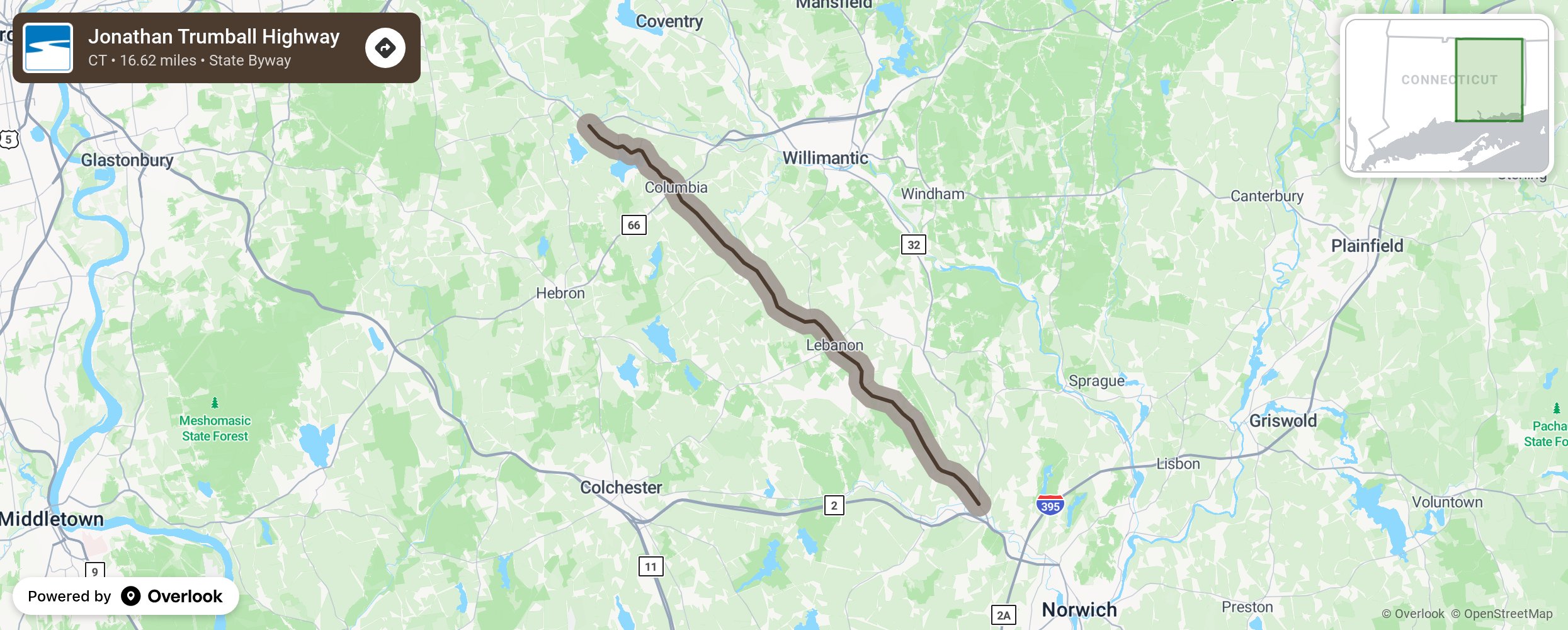 Map of Jonathan Trumball Highway - scenic route