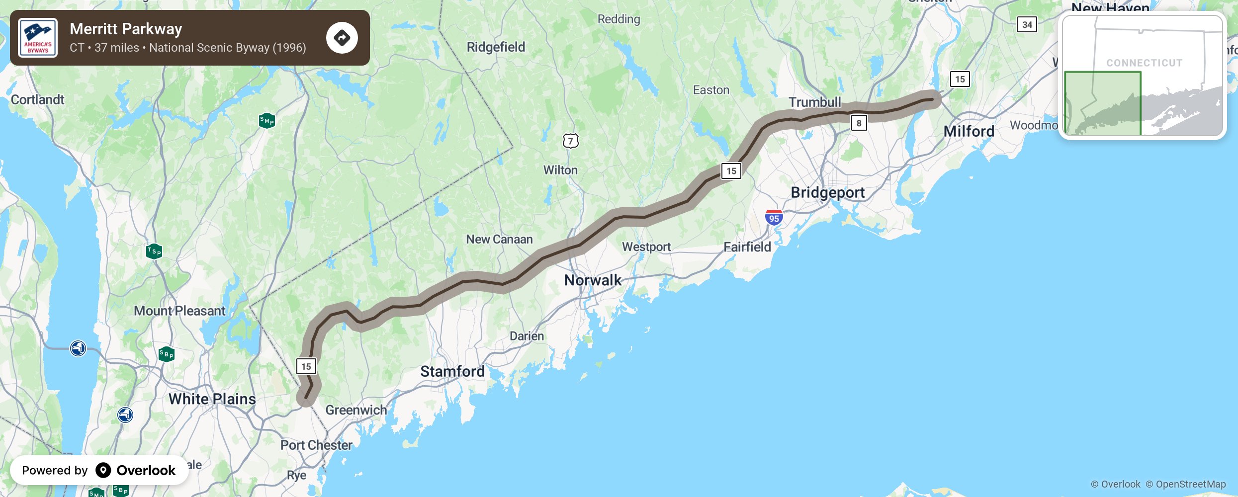 Map of Merritt Parkway - scenic route