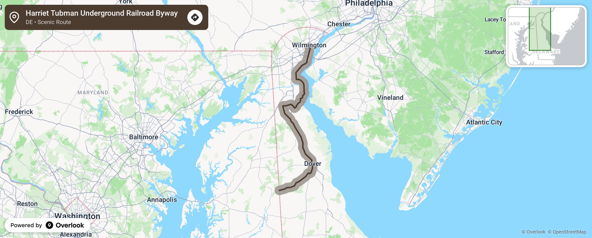 Map of Harriet Tubman Underground Railroad Byway - scenic route