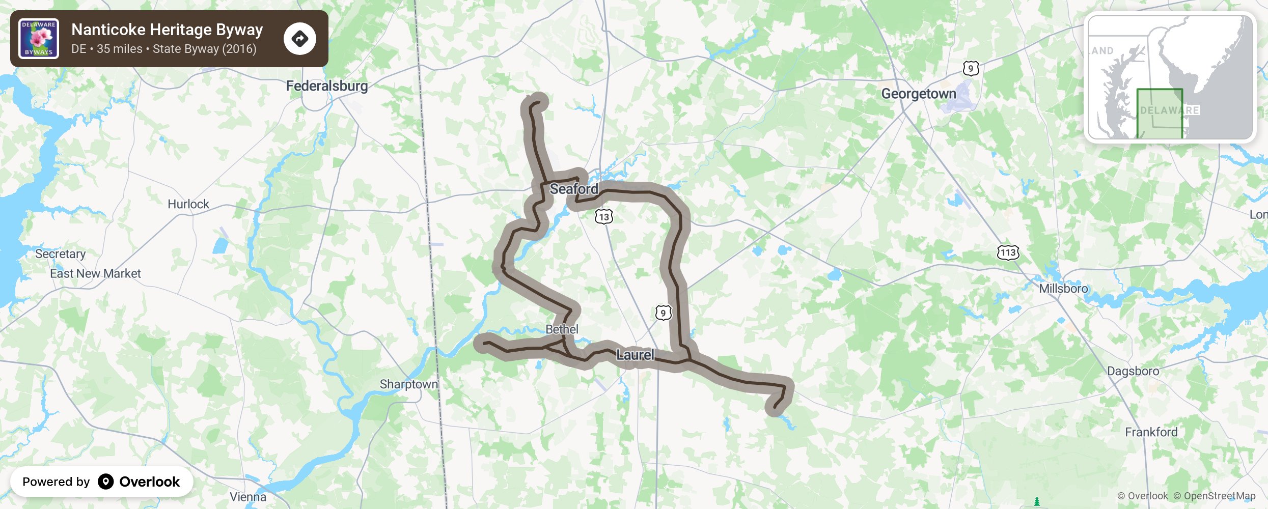 Map of Nanticoke Heritage Byway - scenic route