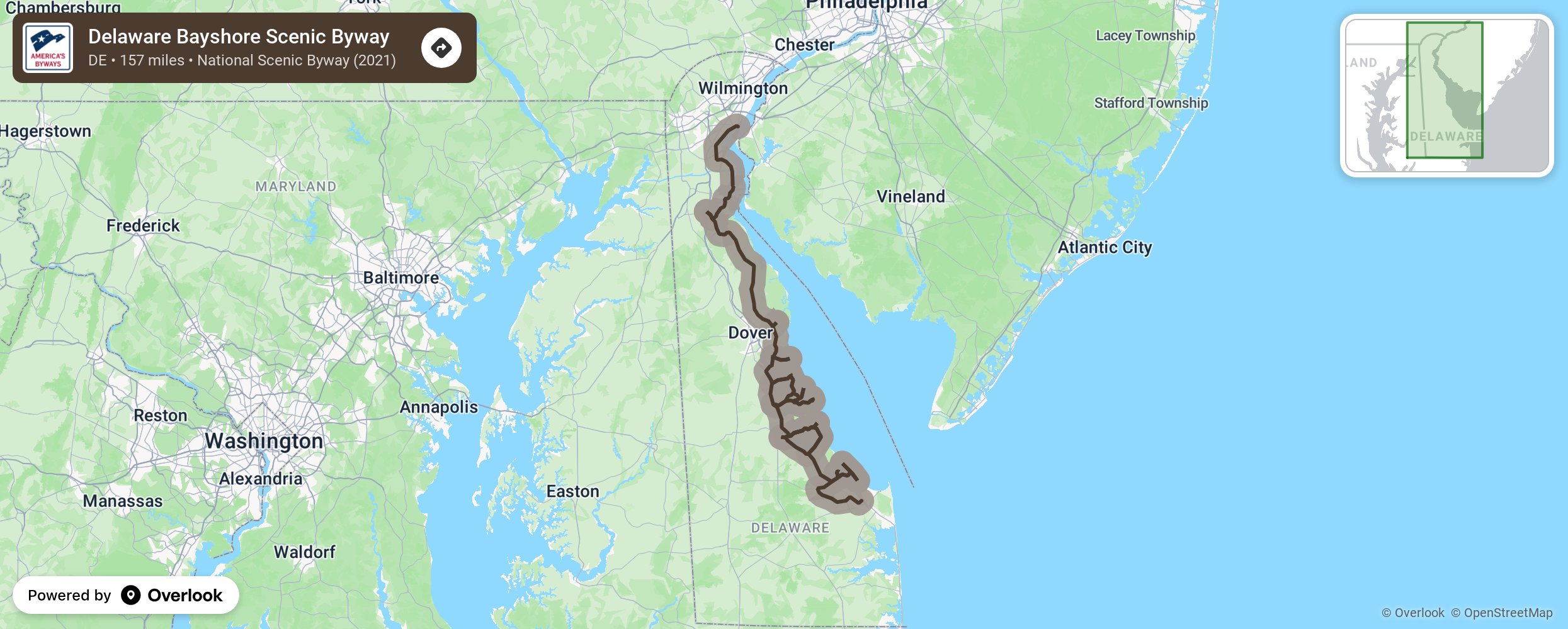 Map of Delaware Bayshore Scenic Byway - scenic route