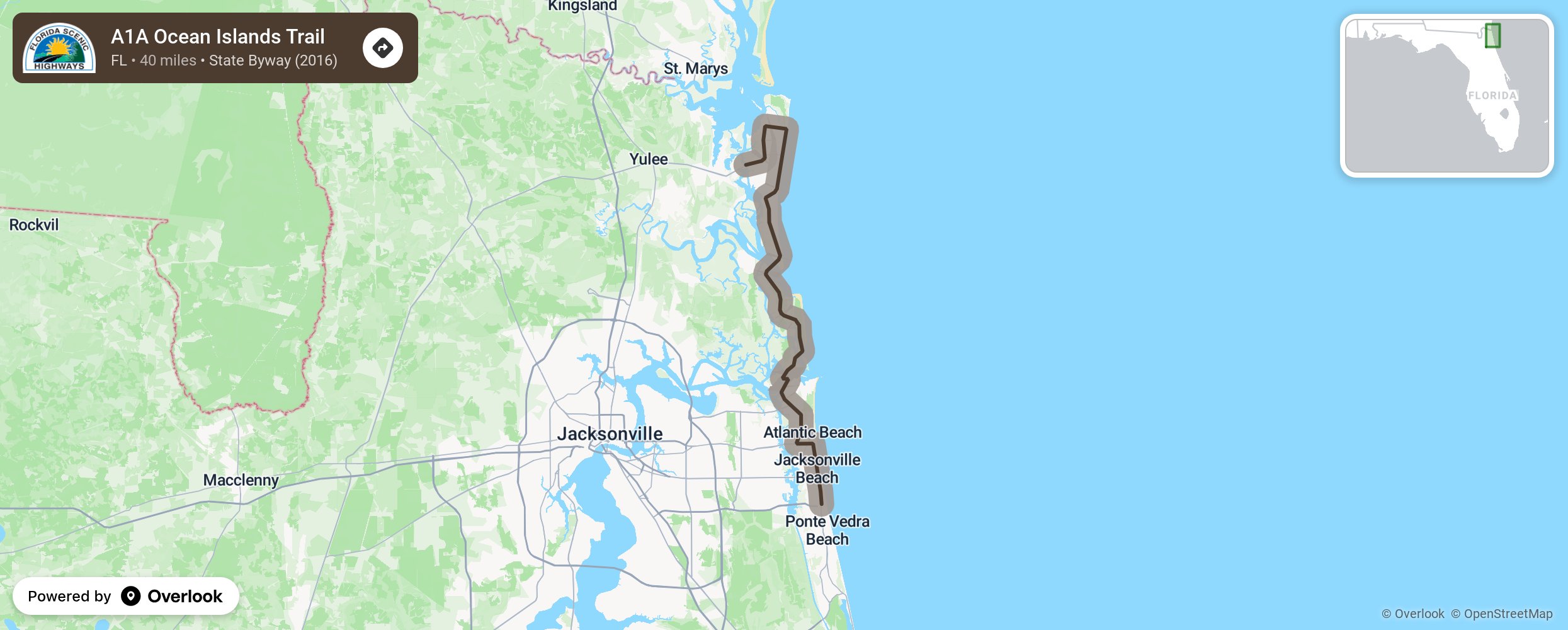 Map of A1A Ocean Islands Trail - scenic route