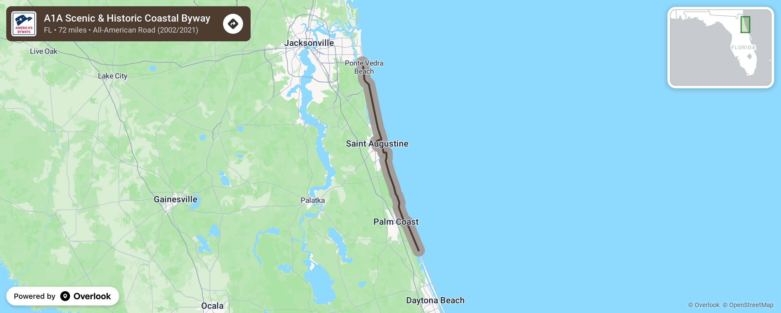 Map of A1A Scenic & Historic Coastal Byway - scenic route