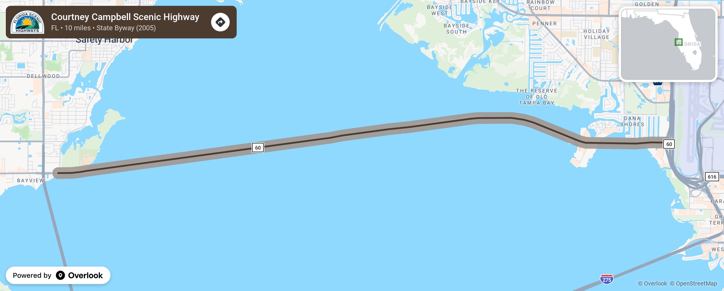 Map of Courtney Campbell Scenic Highway - scenic route