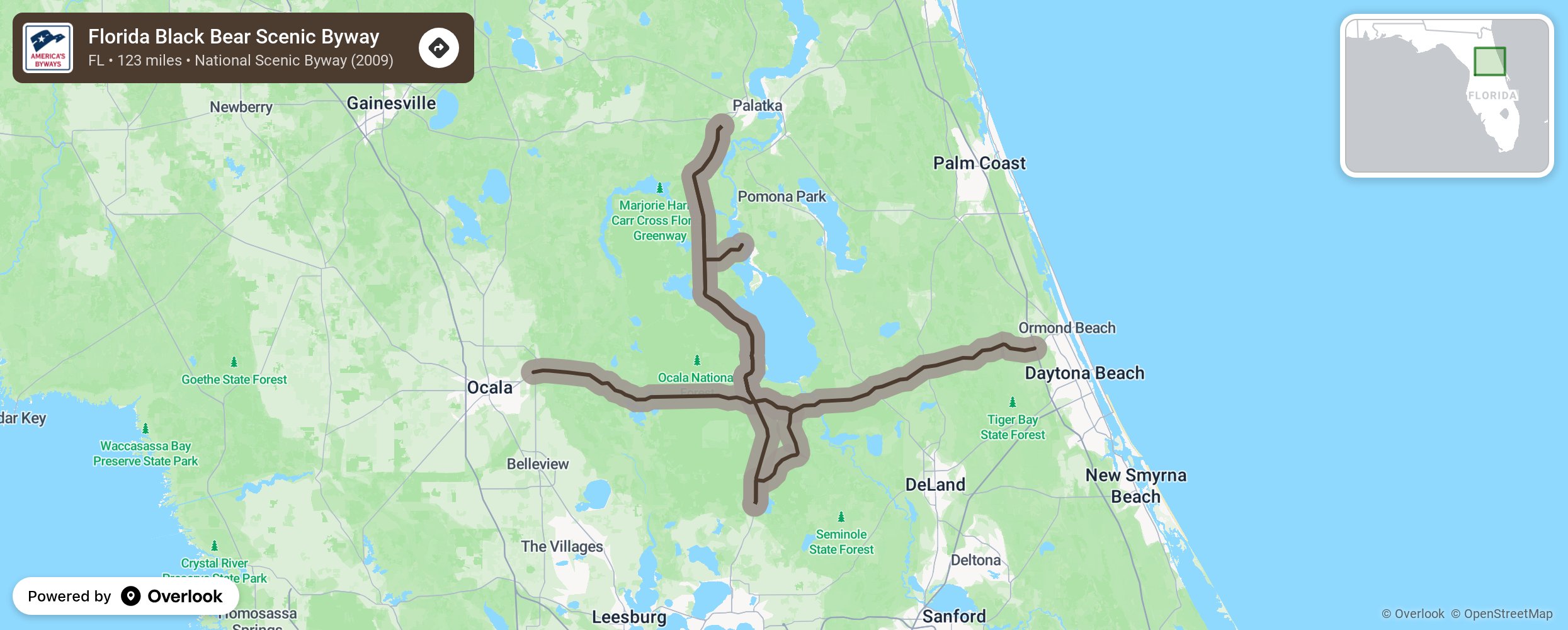 Map of Florida Black Bear Scenic Byway - scenic route