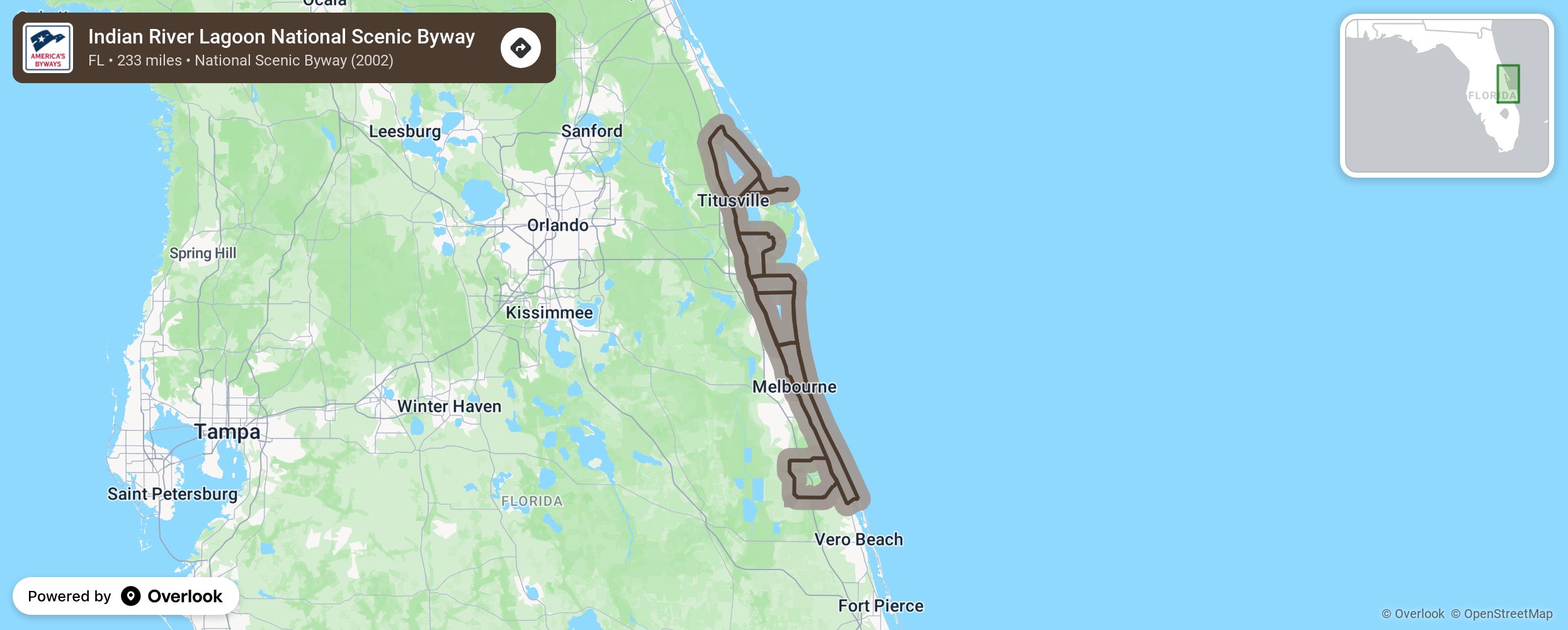 Map of Indian River Lagoon National Scenic Byway - scenic route