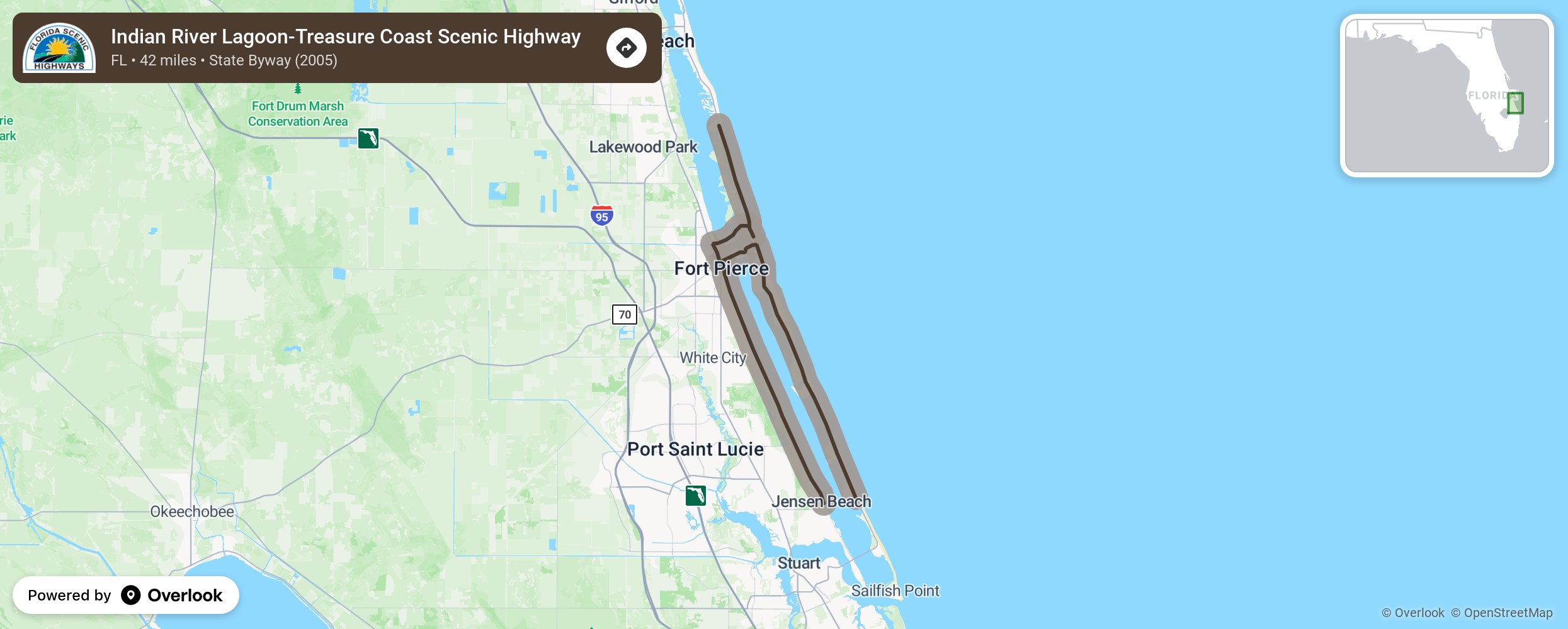 Map of Indian River Lagoon-Treasure Coast Scenic Highway - scenic route