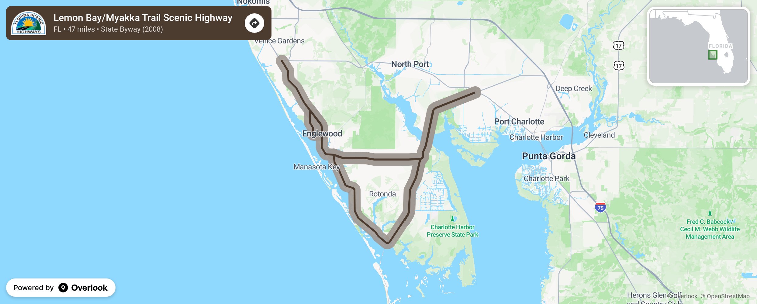 Map of Lemon Bay/Myakka Trail Scenic Highway - scenic route