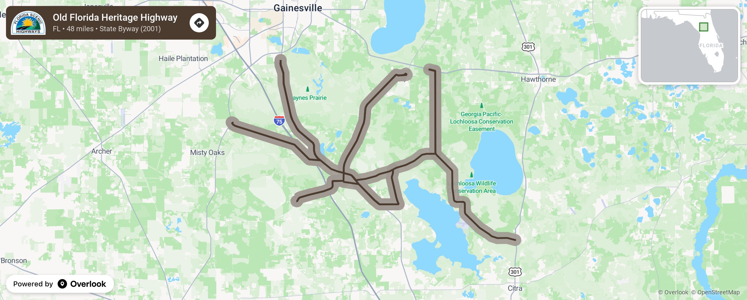 Map of Old Florida Heritage Highway - scenic route