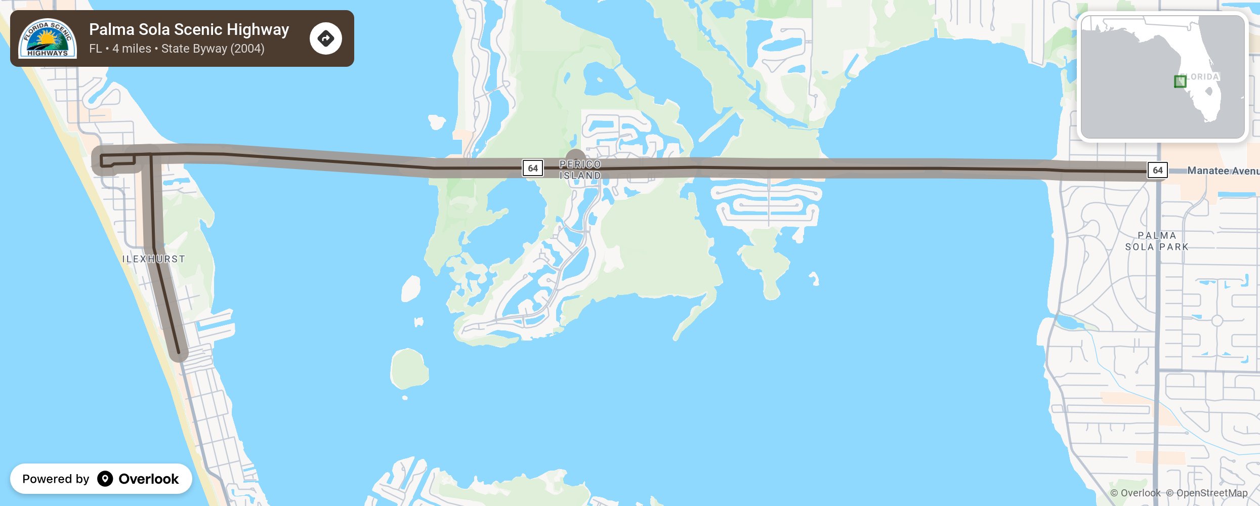 Map of Palma Sola Scenic Highway - scenic route