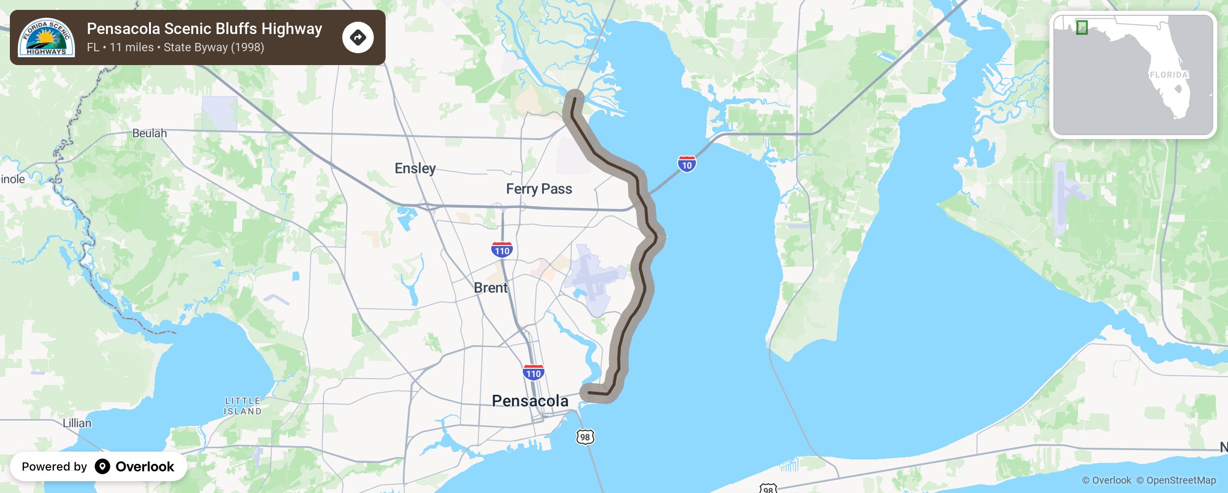 Map of Pensacola Scenic Bluffs Highway - scenic route