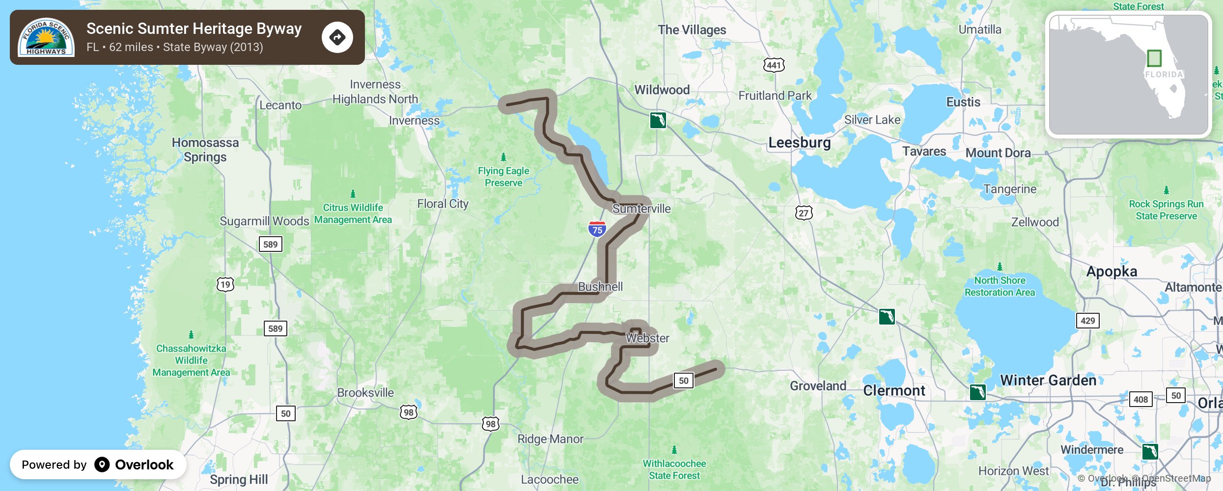 Map of Scenic Sumter Heritage Byway - scenic route