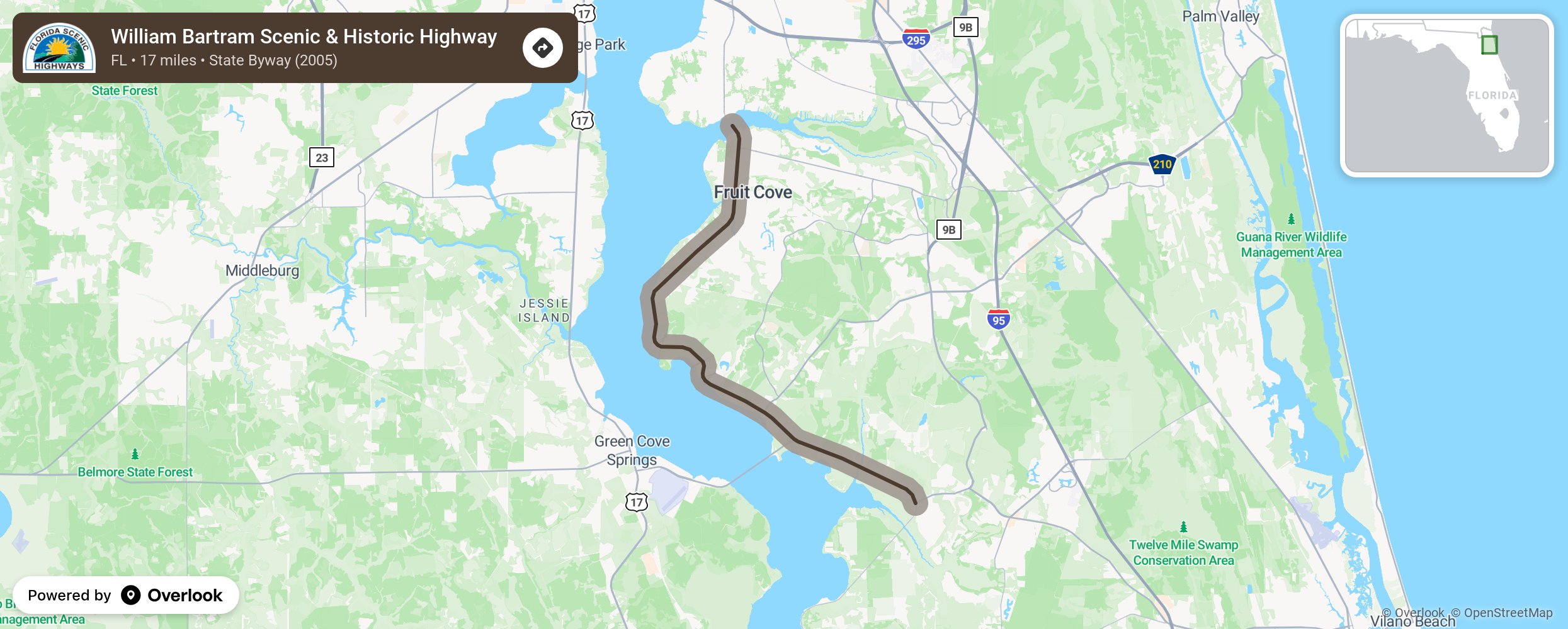 Map of William Bartram Scenic & Historic Highway - scenic route