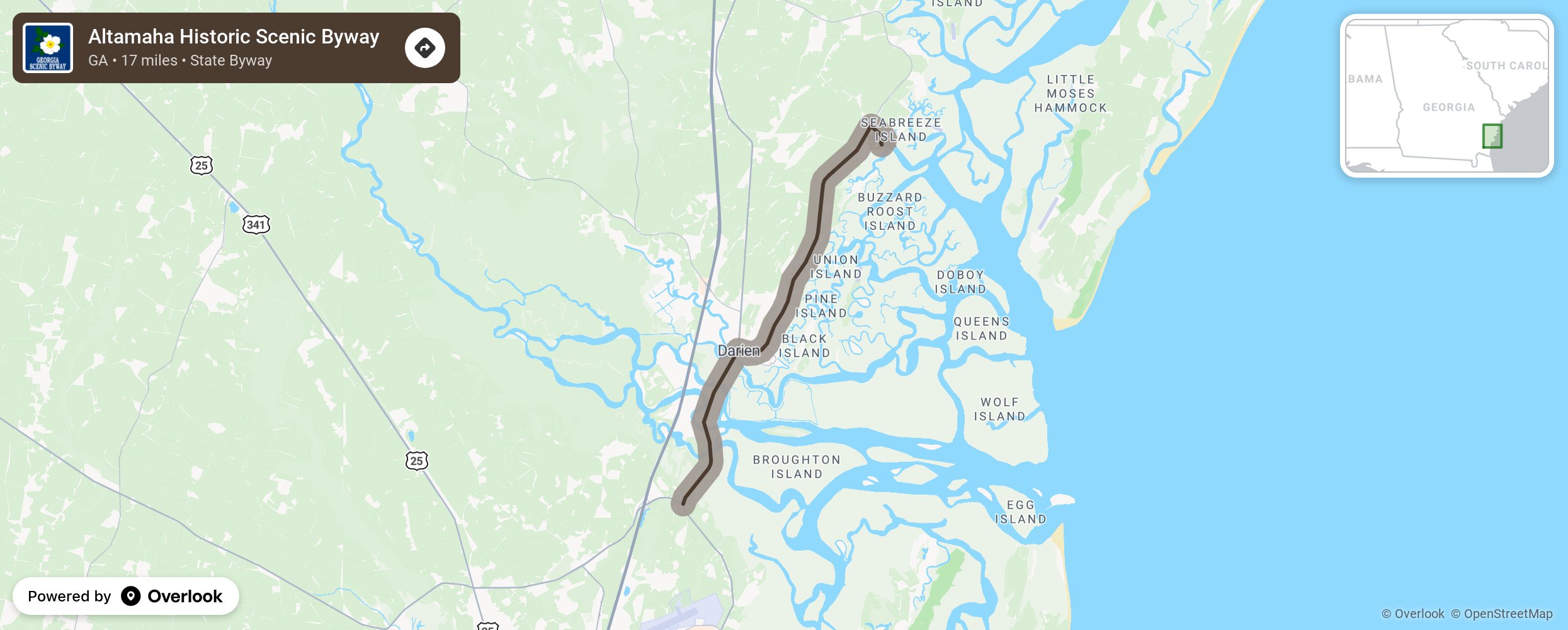 Map of Altamaha Historic Scenic Byway - scenic route