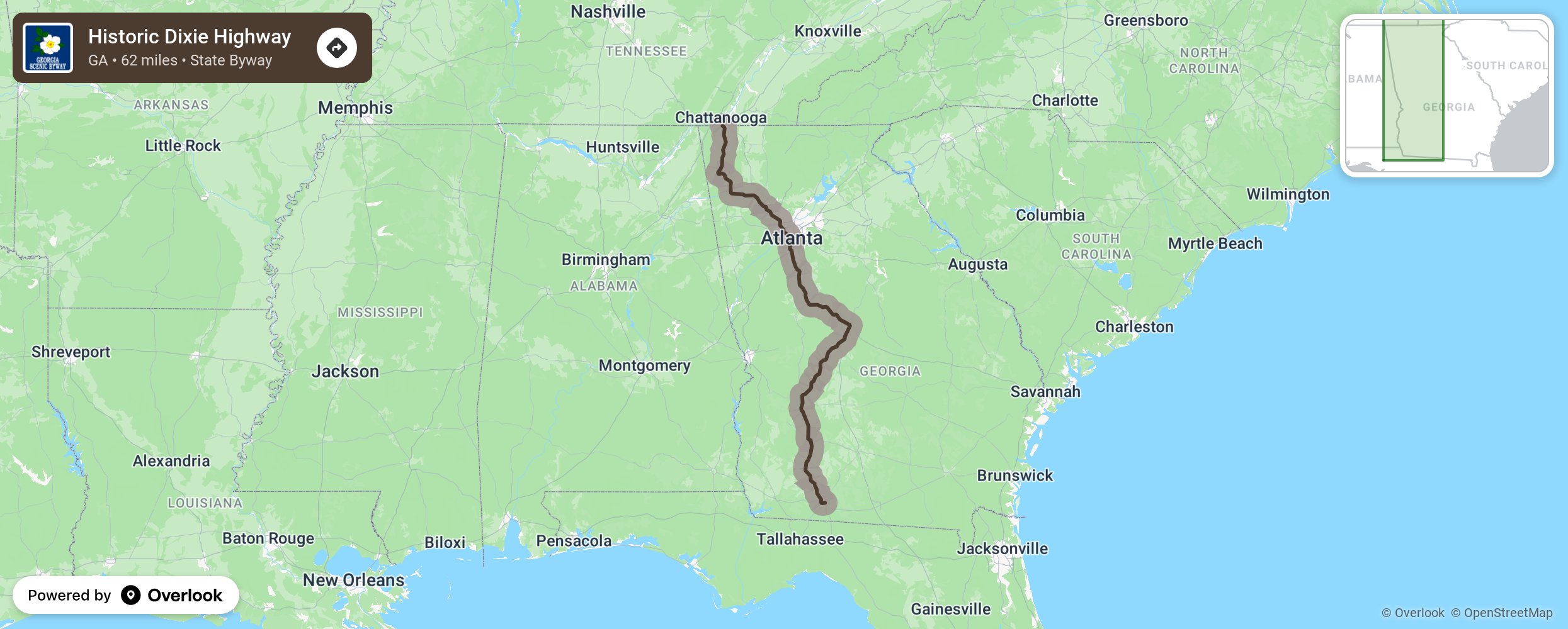 Map of Historic Dixie Highway - scenic route