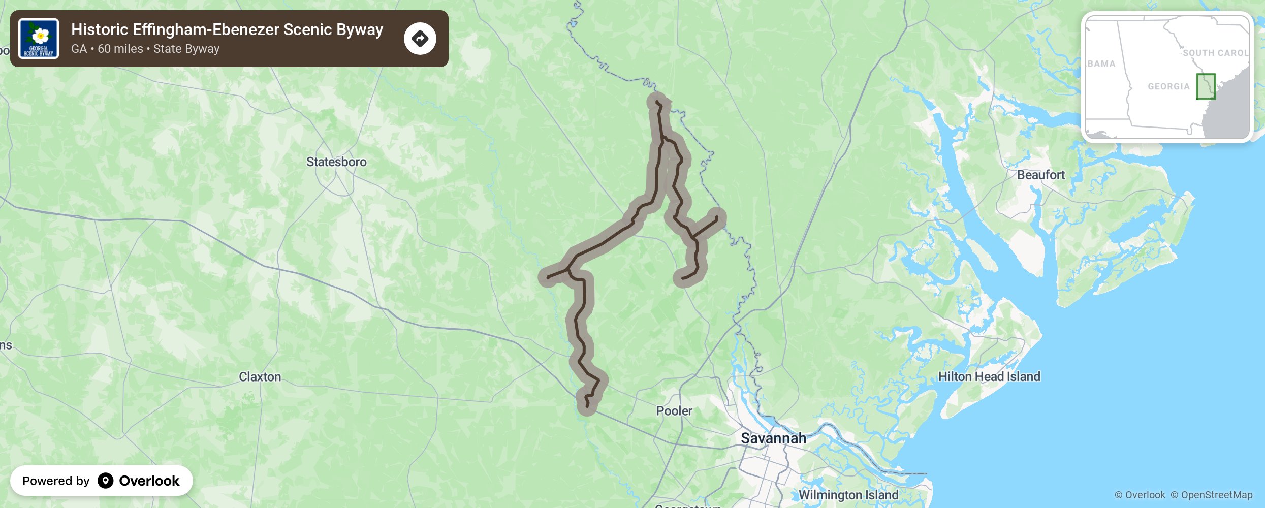 Map of Historic Effingham-Ebenezer Scenic Byway - scenic route