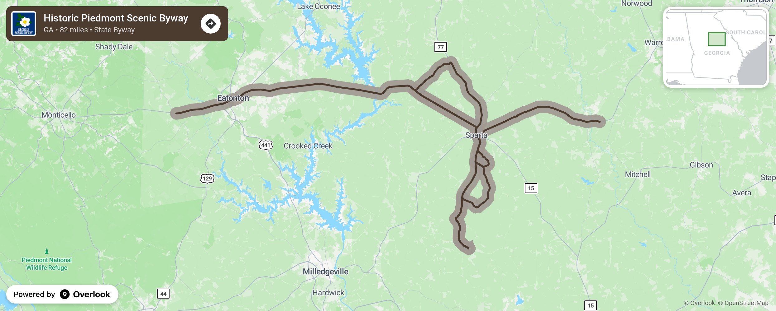 Map of Historic Piedmont Scenic Byway - scenic route